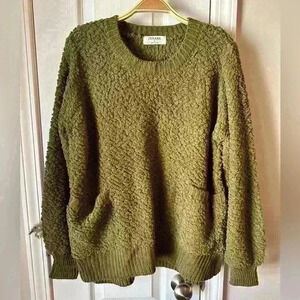 Zenana - Size S (oversized) popcorn sweater - dark olive - front pockets - NEW